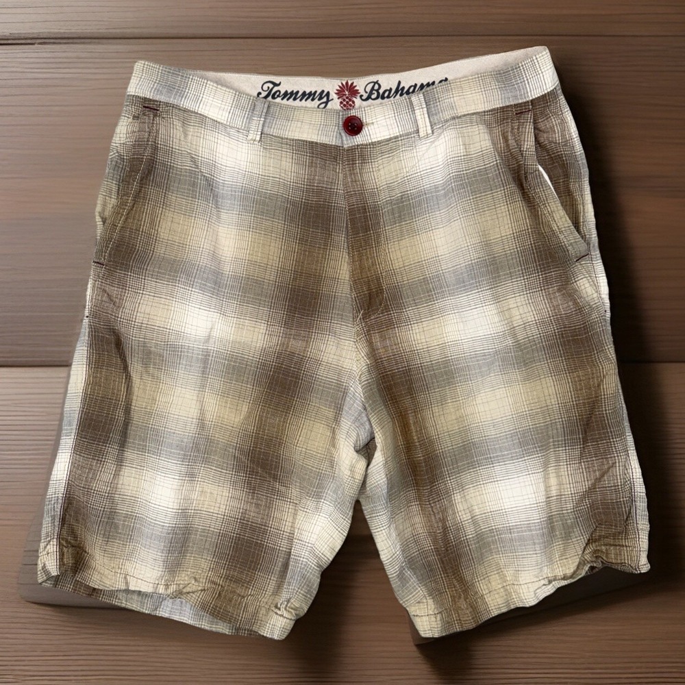 Tommy Bahama Shorts Multicolor Plaid Chino Mens‎ Size 35 Linen Silk Blend